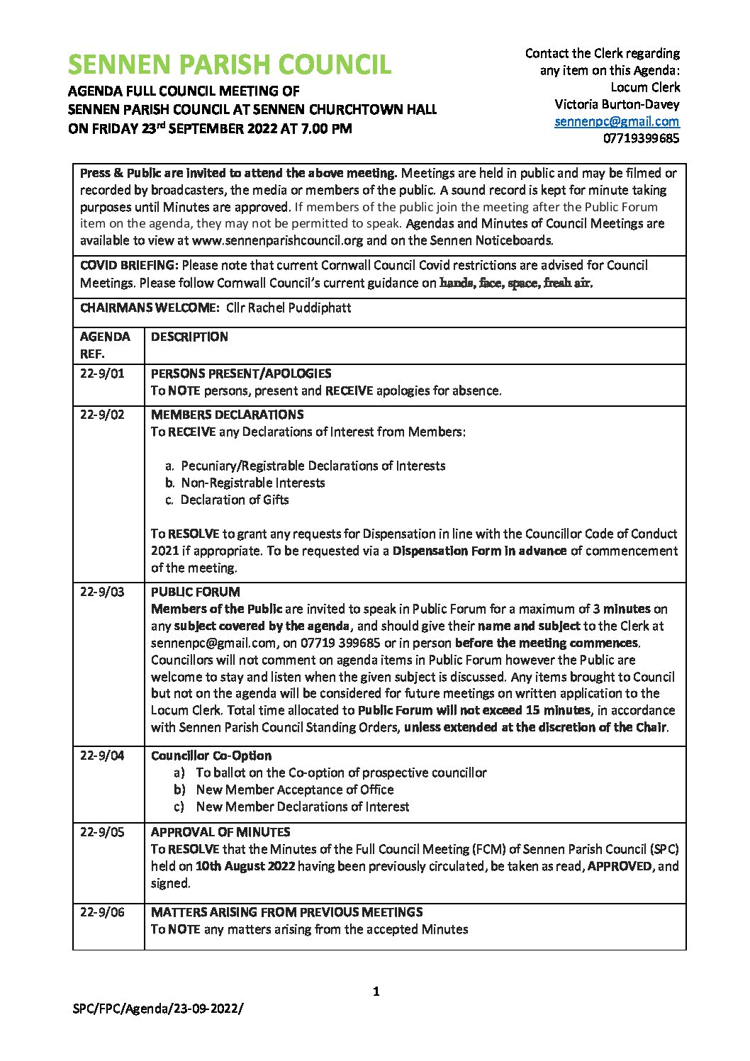 23-09-2022 SPC FCM Meeting Agenda