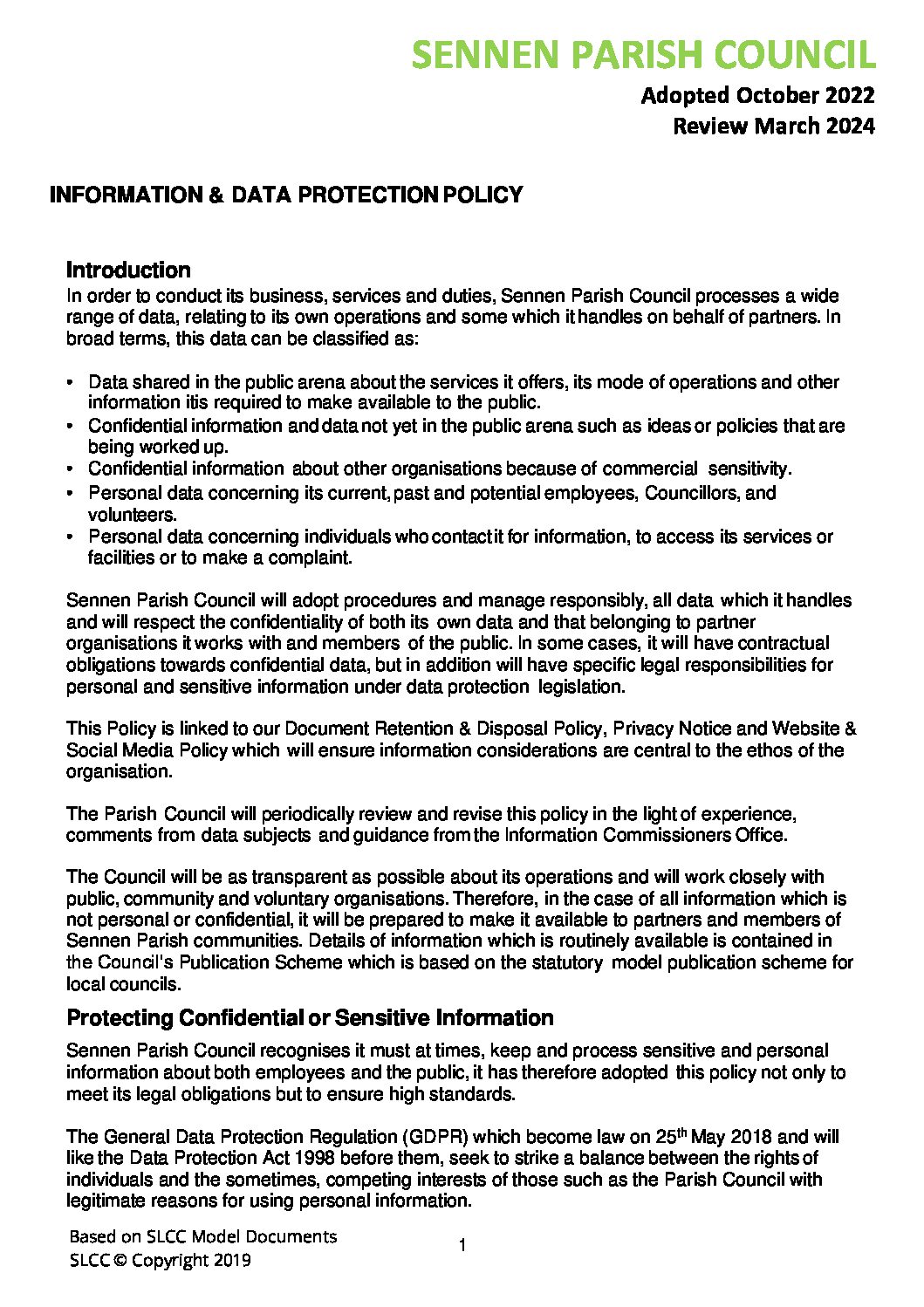 SPC Information & Data Protection Policy 2022