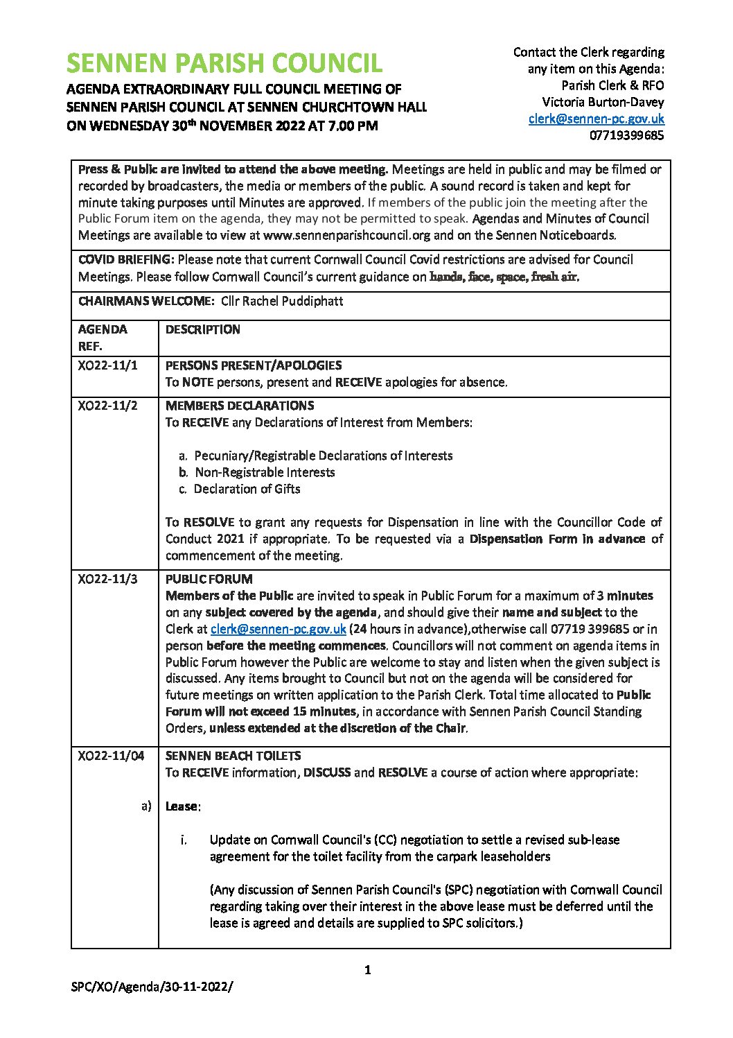 30-11-2022 SPC XO FCM Agenda