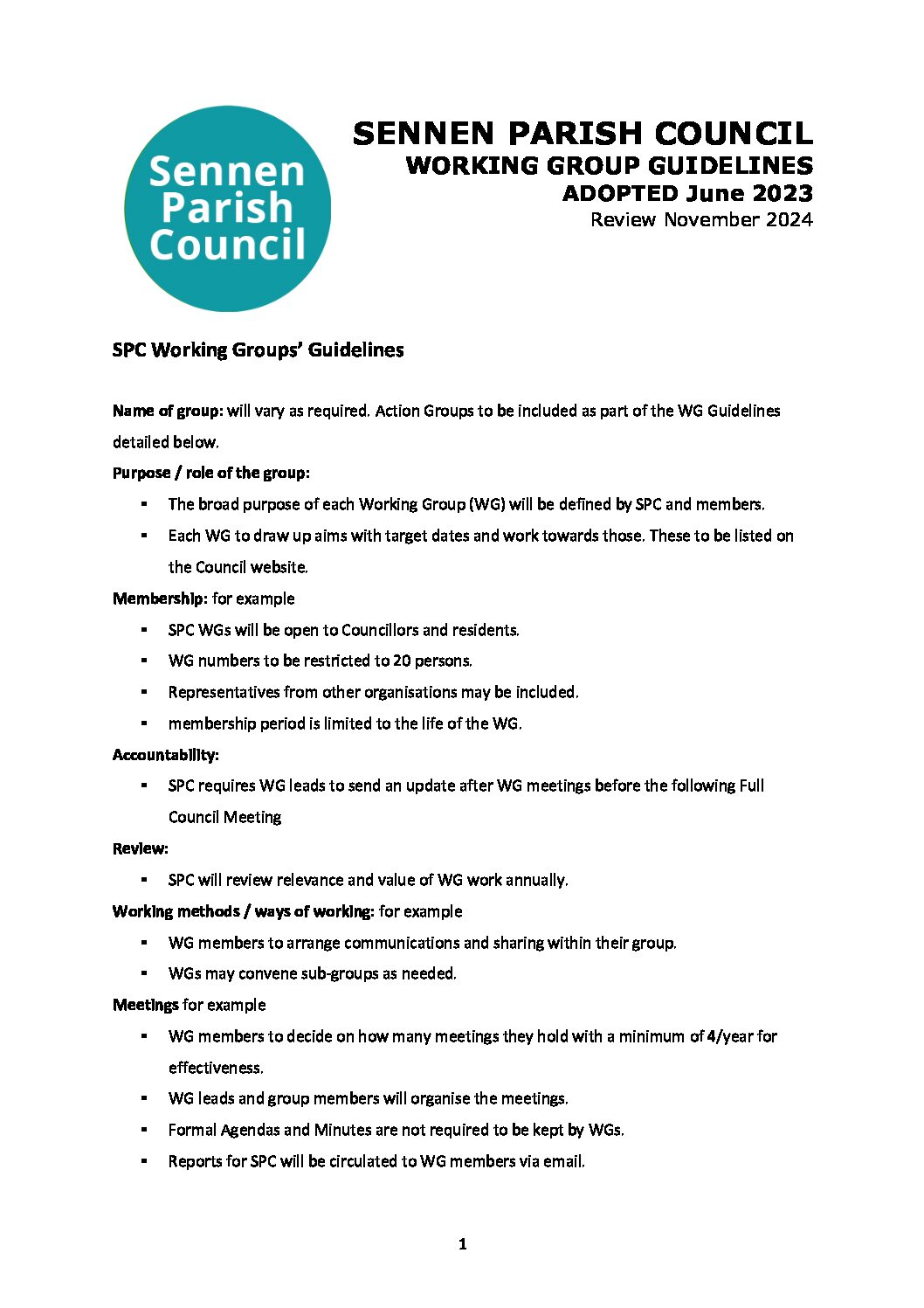 SPC Working Groups Guidelines
