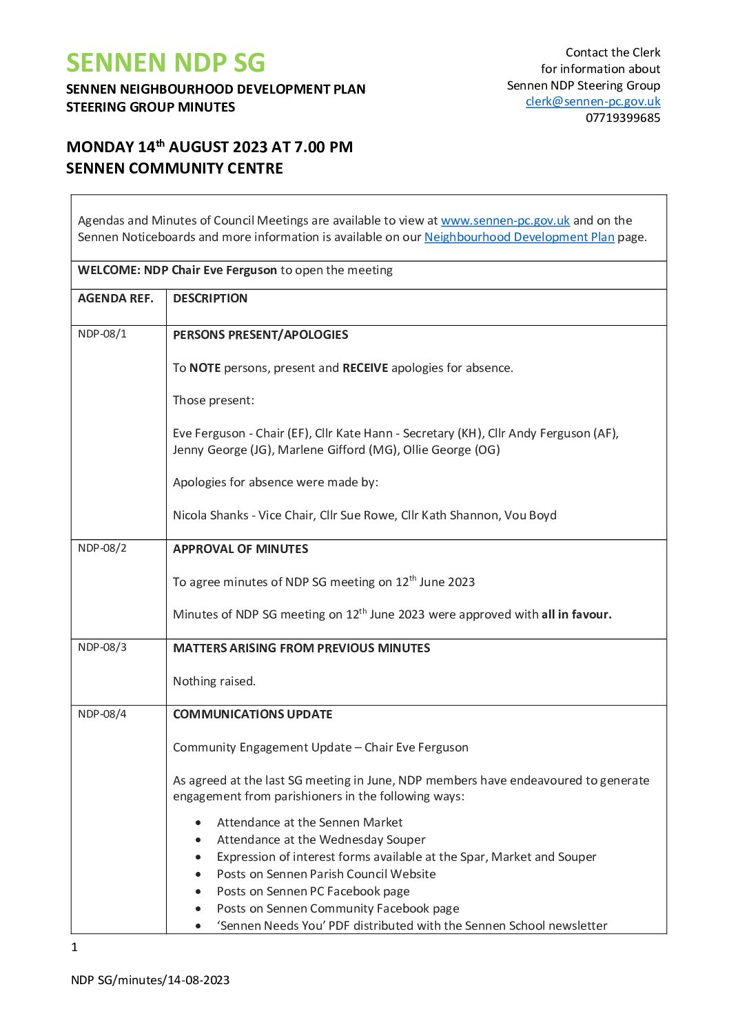 SPC NDP SG Minutes 08-2023 DRAFT