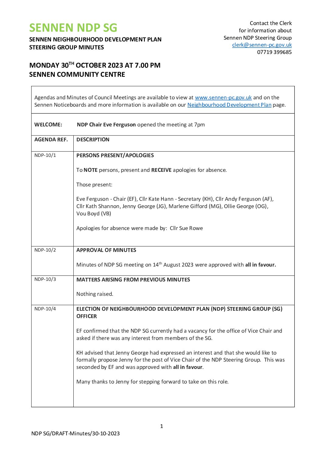 SPC NDP SG Minutes 10-2023 DRAFT
