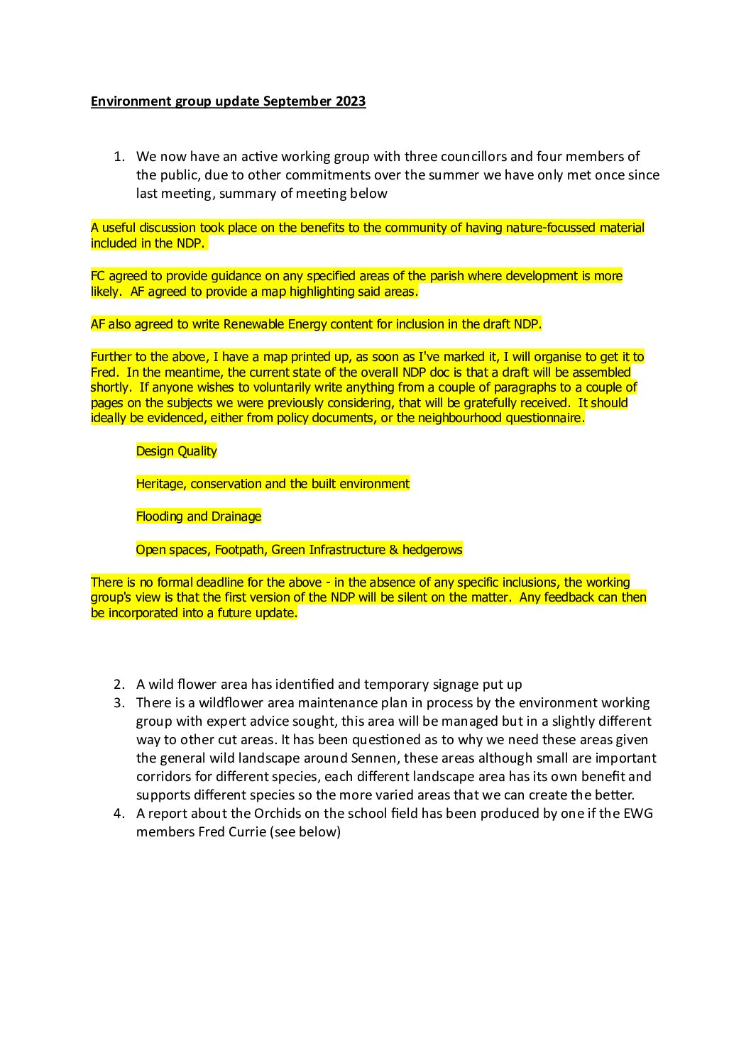 Environment Working Group update 9/2023