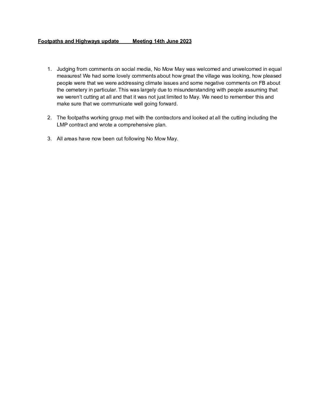 Footpaths and Highways update 6/2023