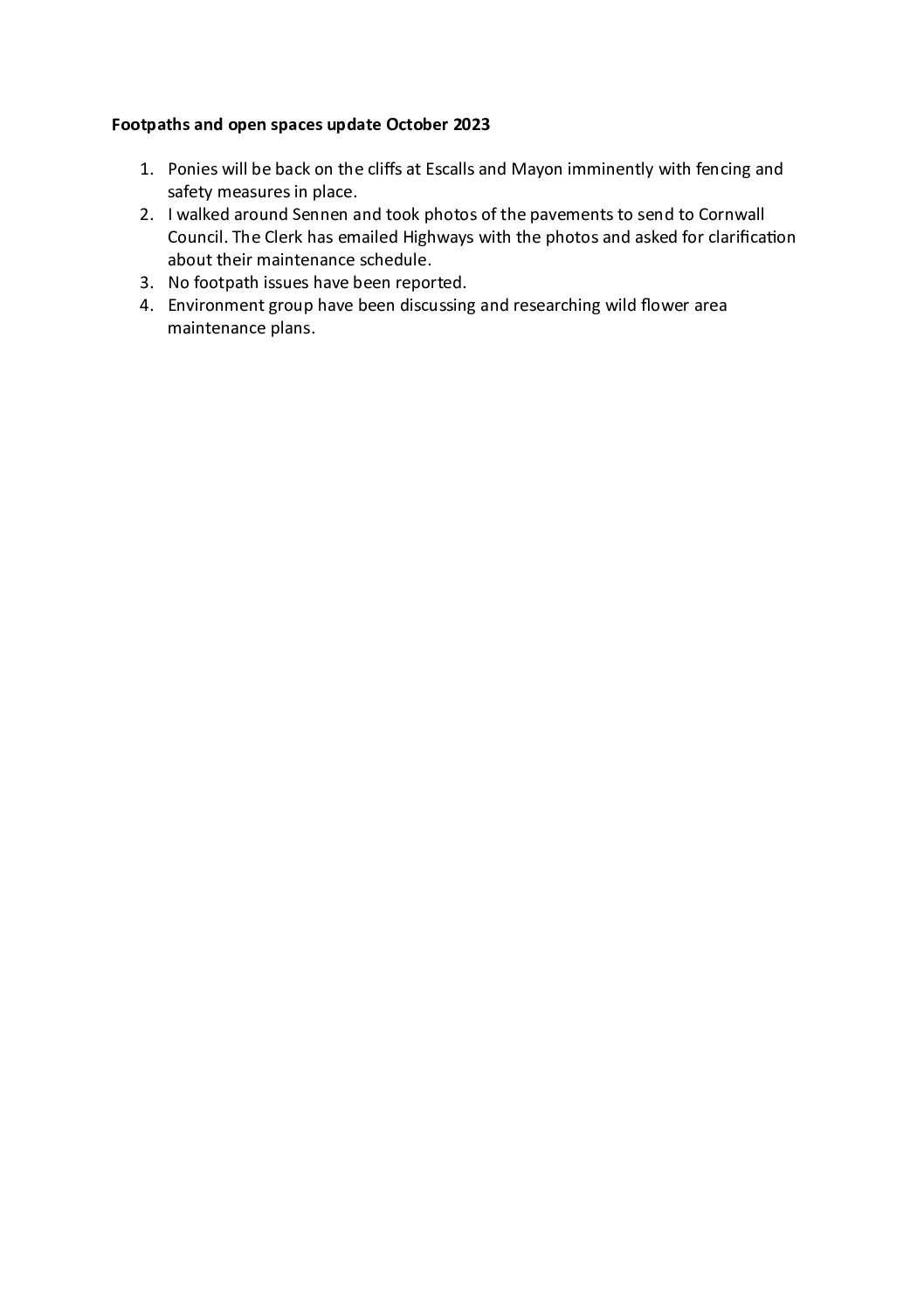 Footpaths and Open Spaces update 10/2023