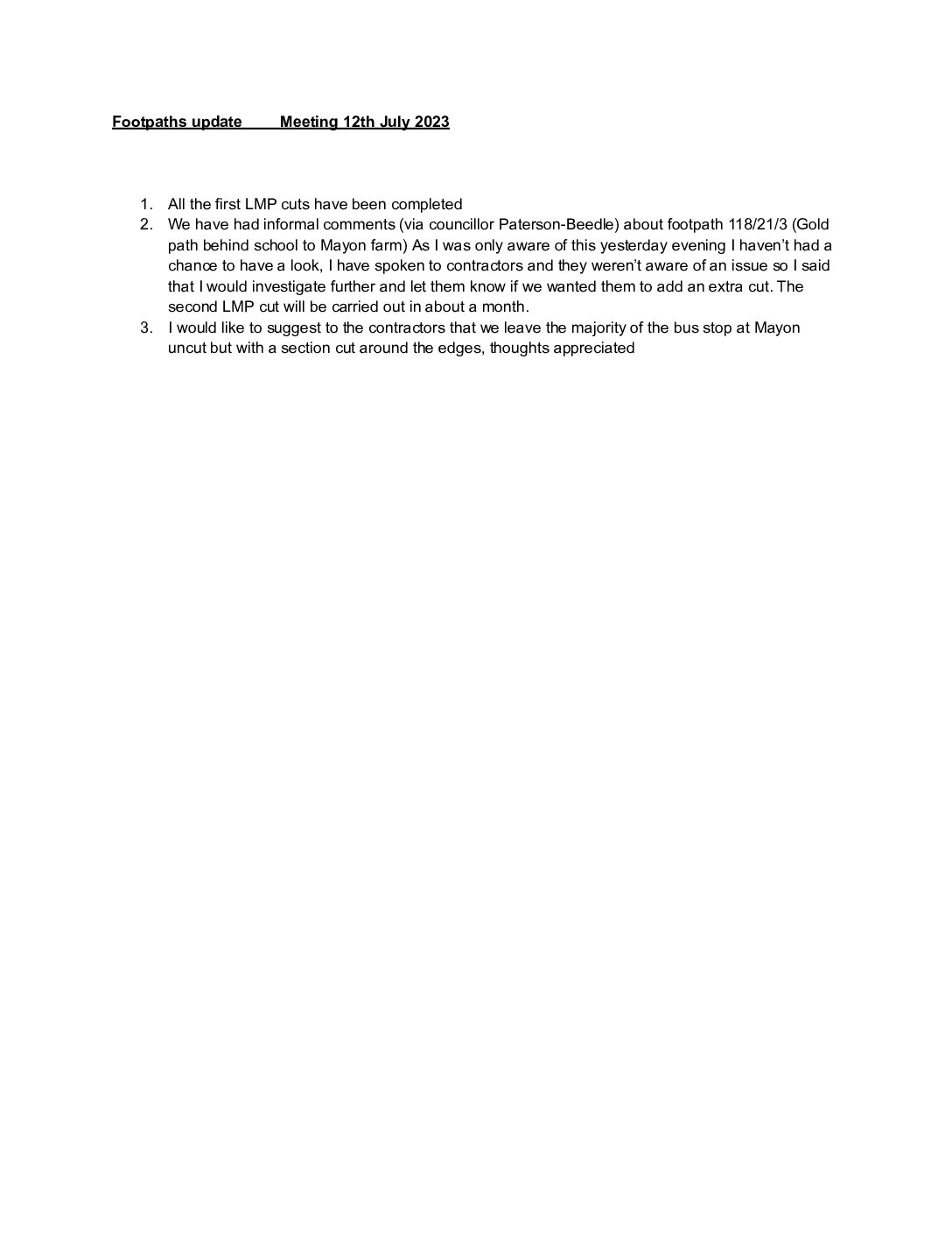 Footpaths update 7/2023
