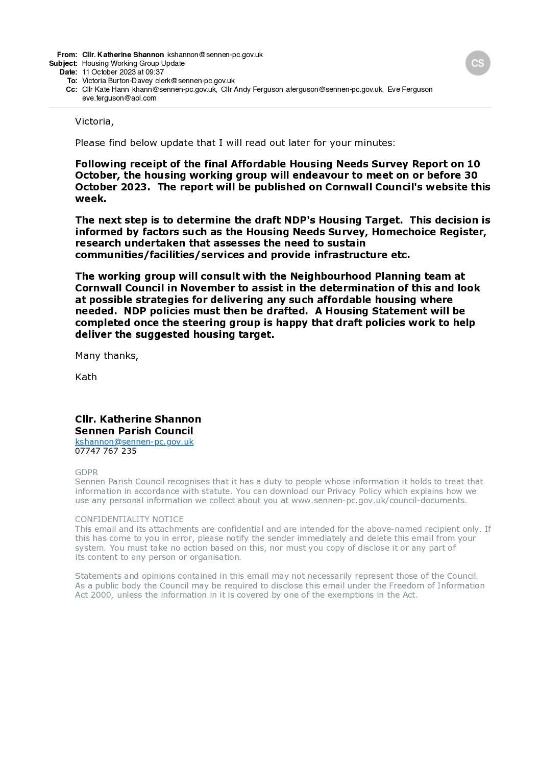 Affordable Housing Working Group Update 10/2023