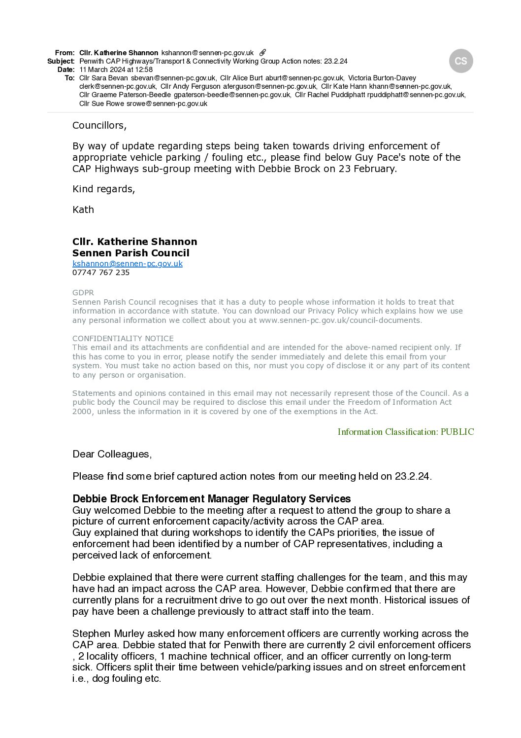 Penwith CAP Highways Transport Connectivity Working Group Action notes 3/2024