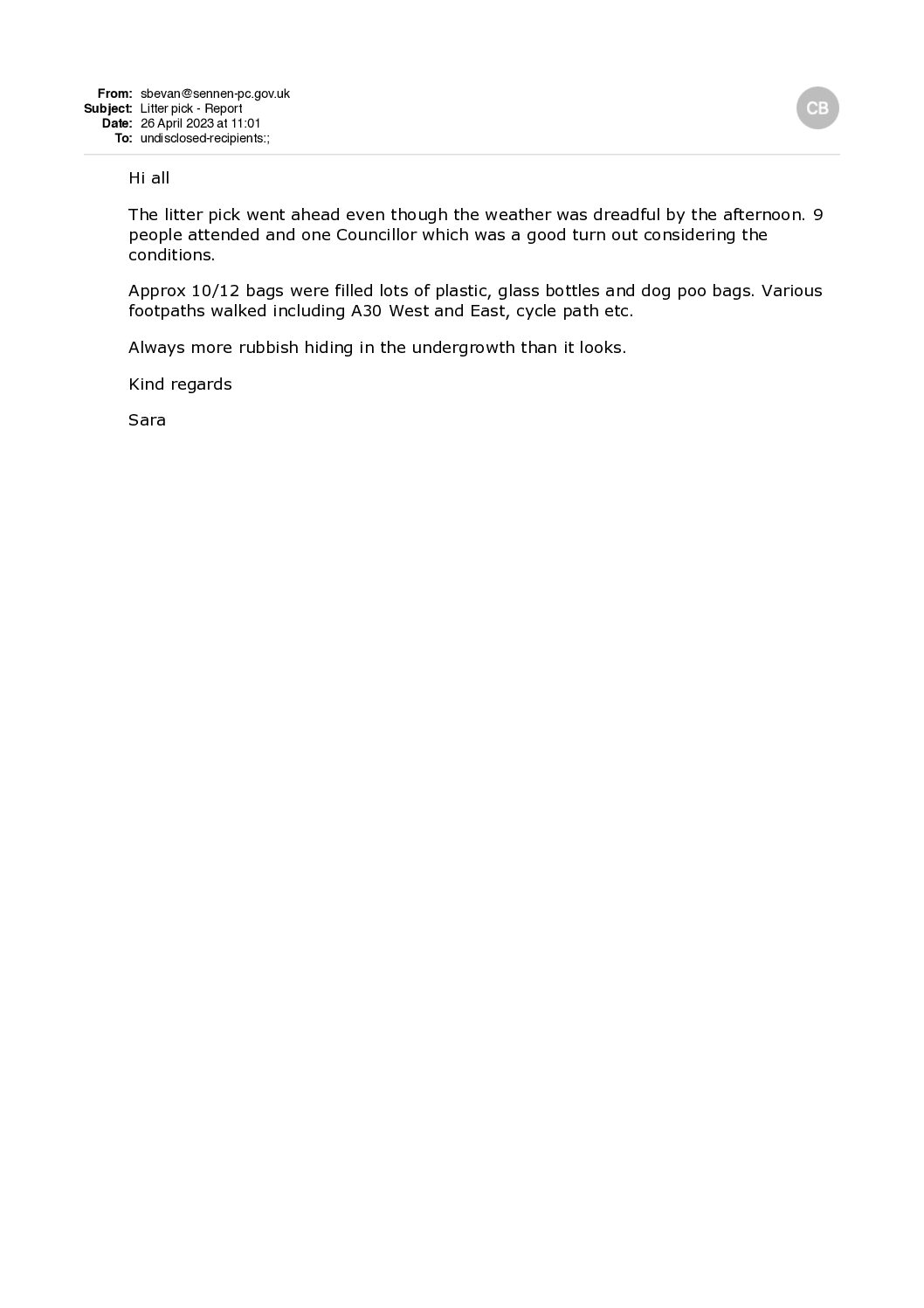 SPC Litter Pick report 05/2023