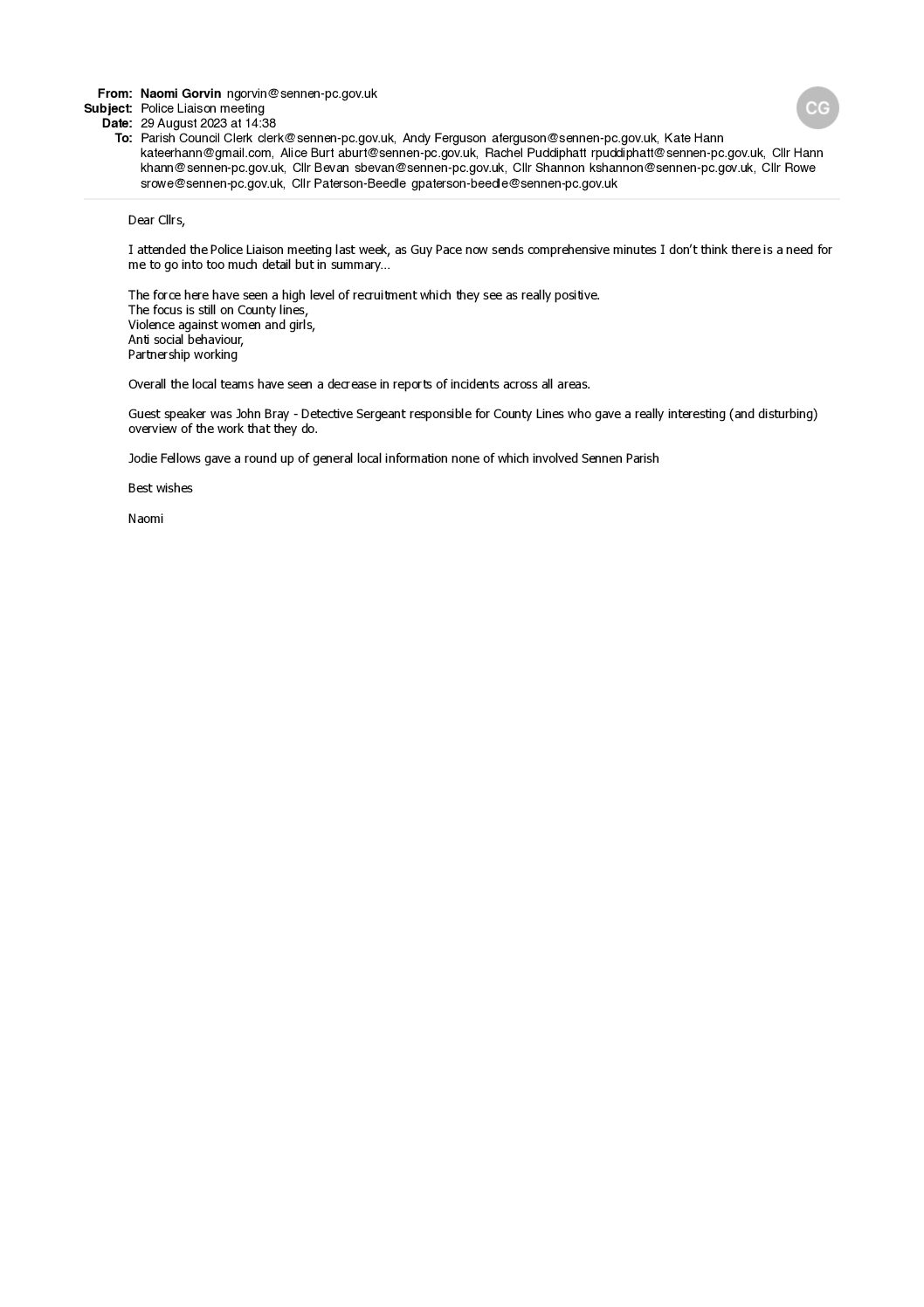 SPC Police Liaison Meeting report 09/2023