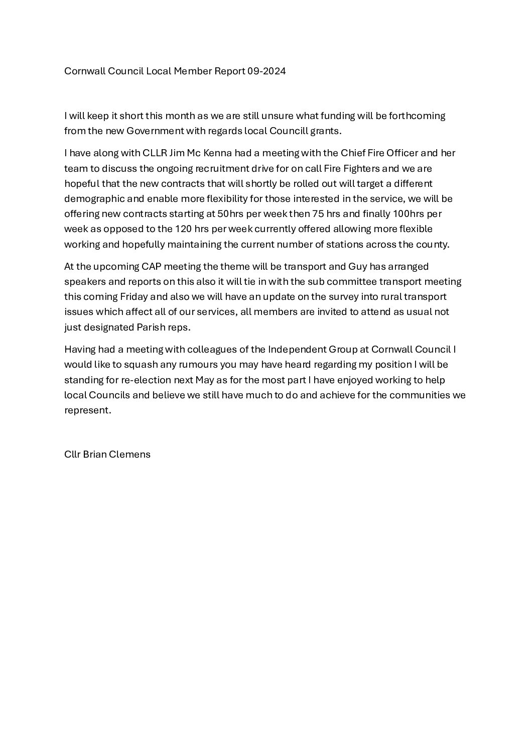 SPC Cornwall Council Local Member Report 09-2024