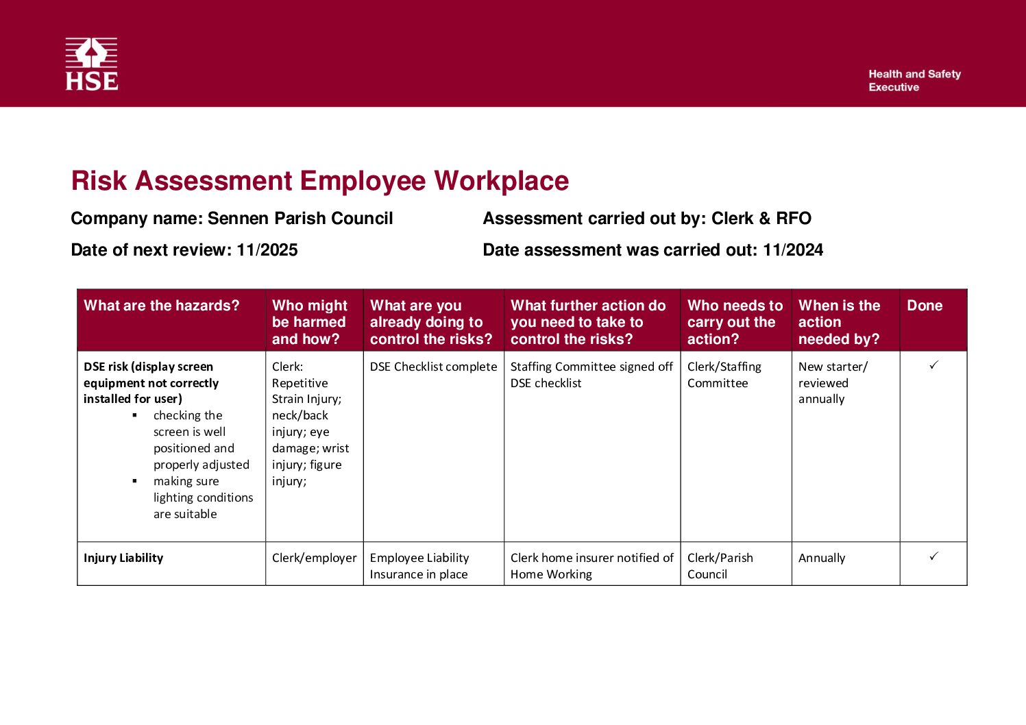 SPC Risk Assessment Employee Workplace Nov 2024