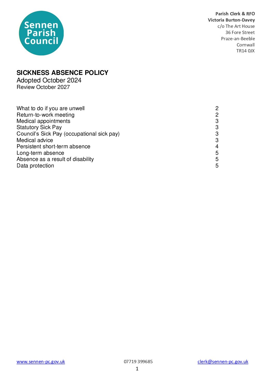 SPC Sickness Absence Policy 2024-27