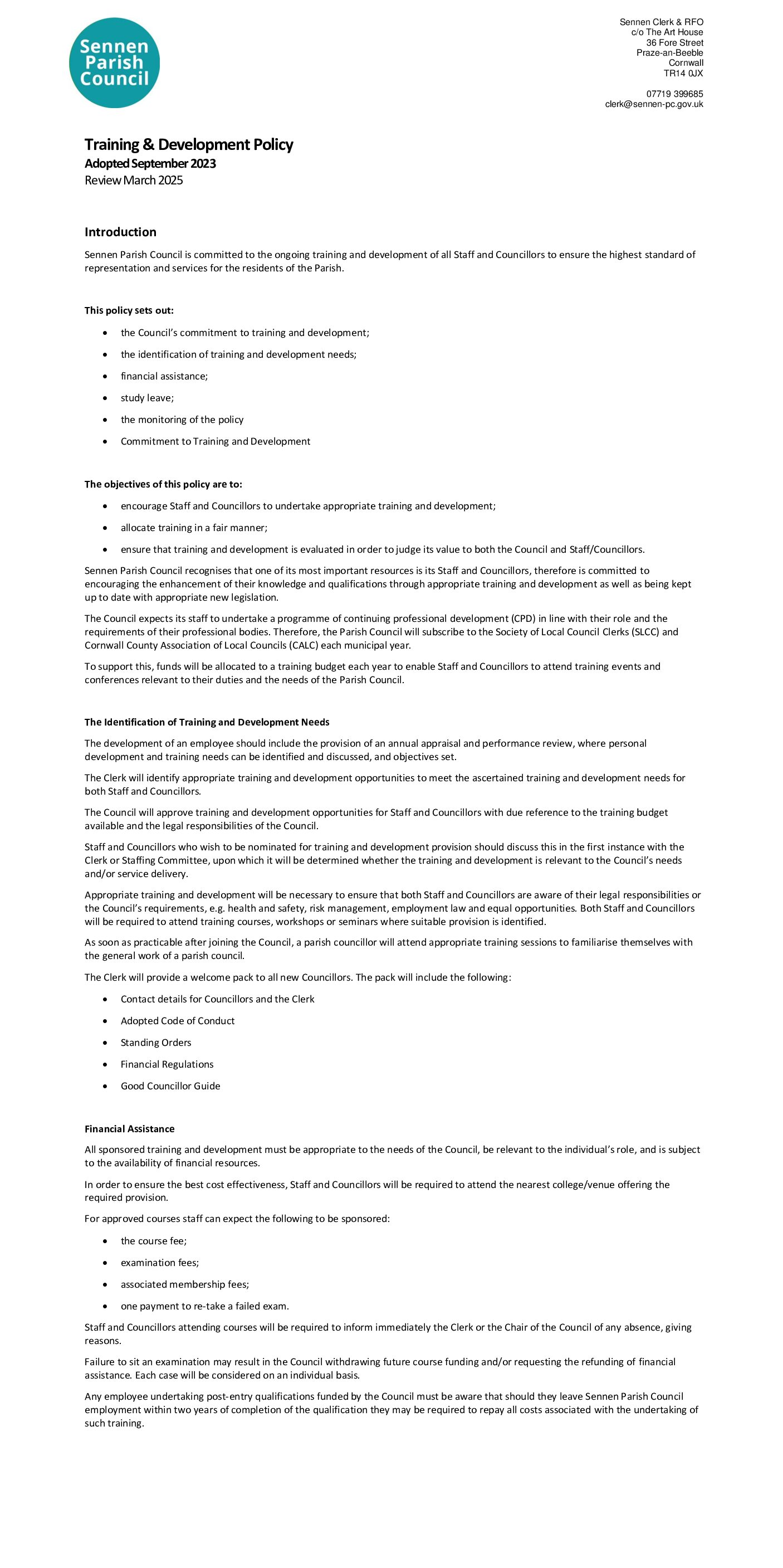SPC Training & Development Policy 2023-2025