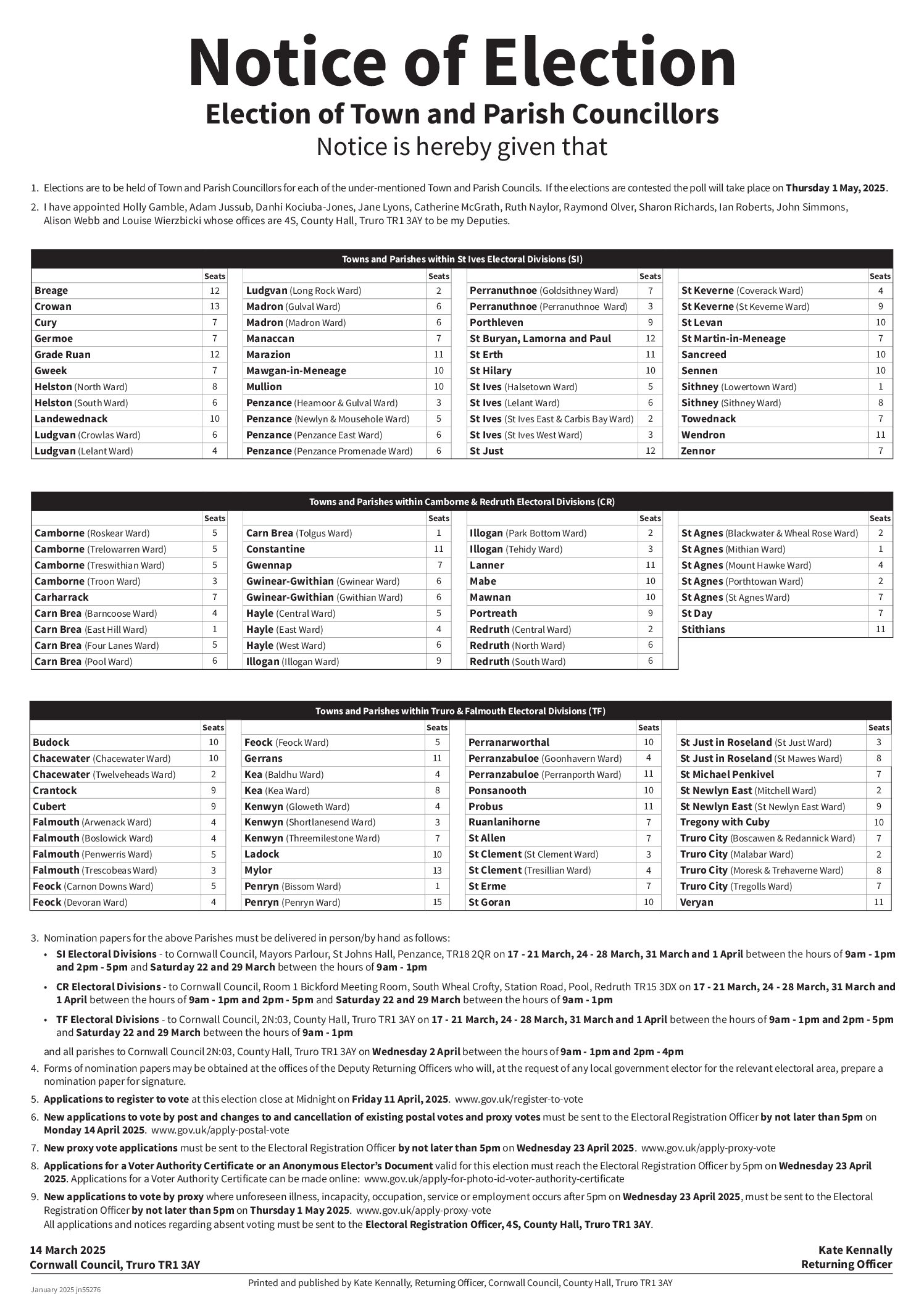 Notice of Election Town and Parish Councils