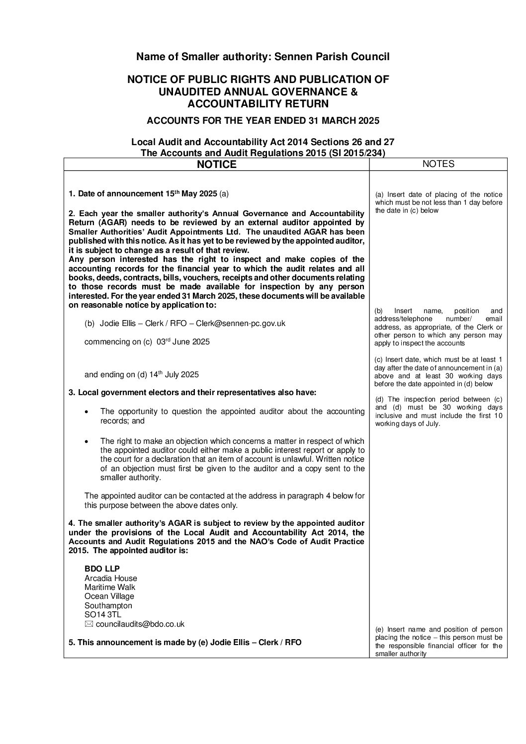 SPC Notice for the Exercise of Public Rights 2024-25