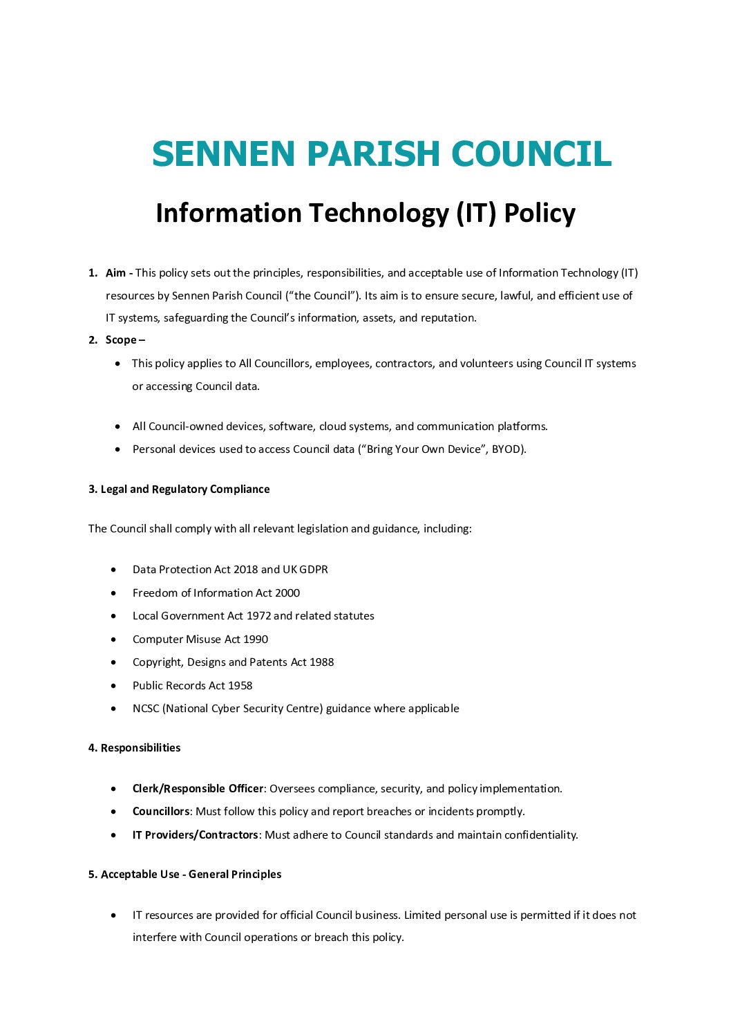 Sennen Information Technology Policy 2025