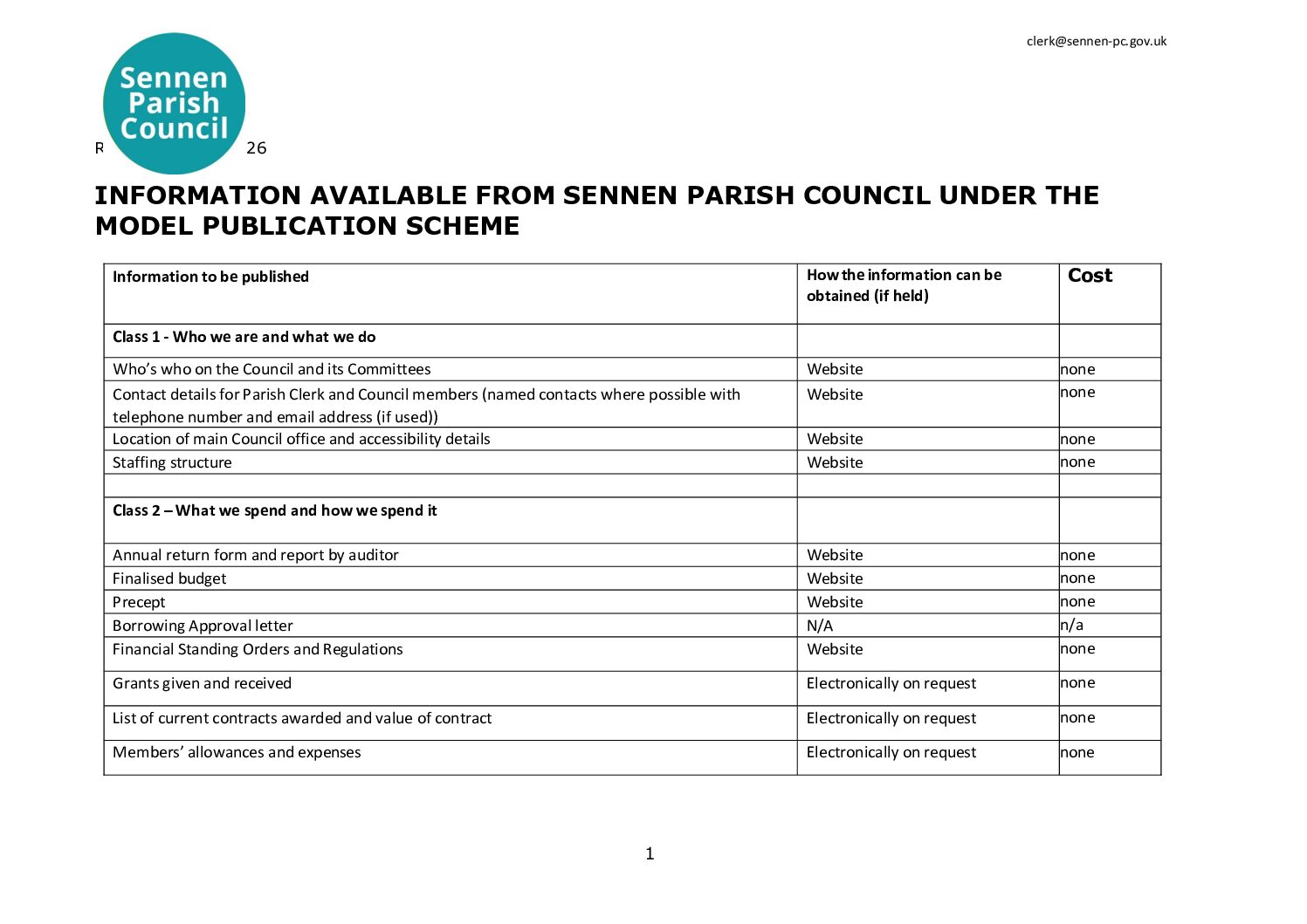 SPC Publication Scheme 2026