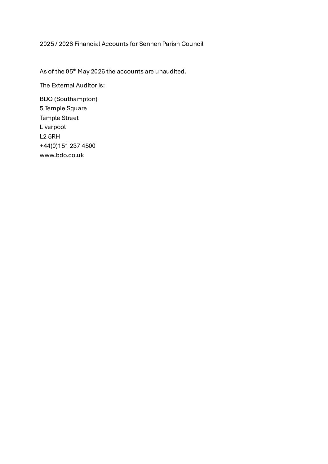 External Auditor details 2025 2026