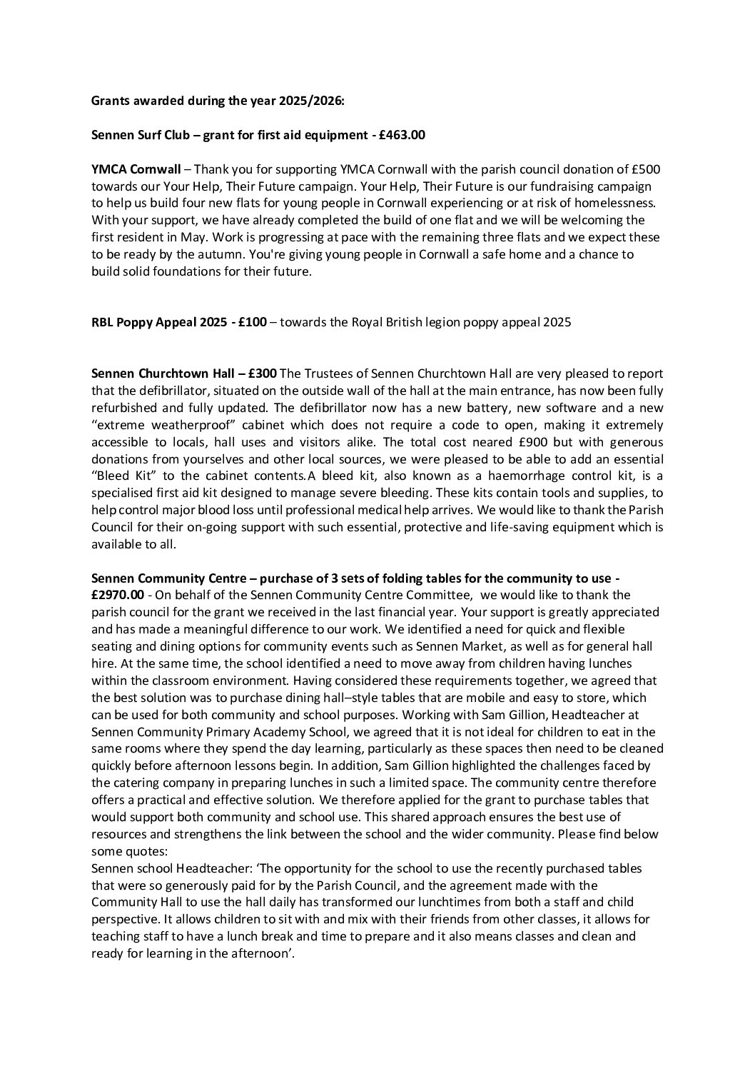 Grants awarded 2025 2026 - feedback May 2026