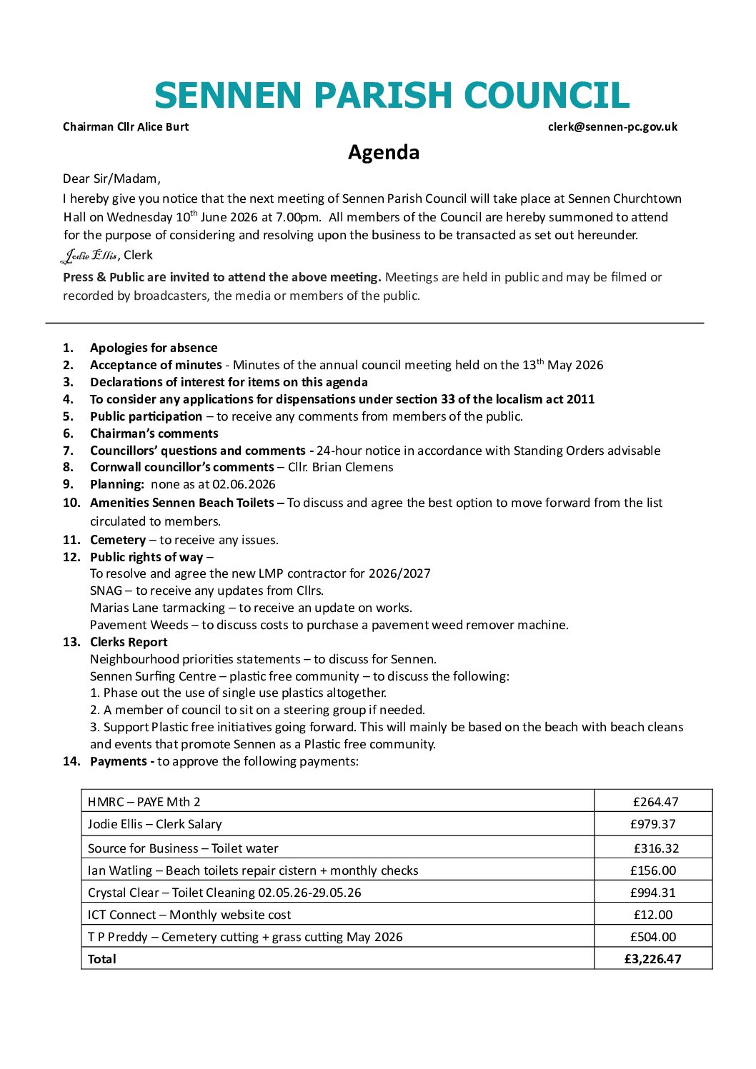 Agenda 10th June 2026
